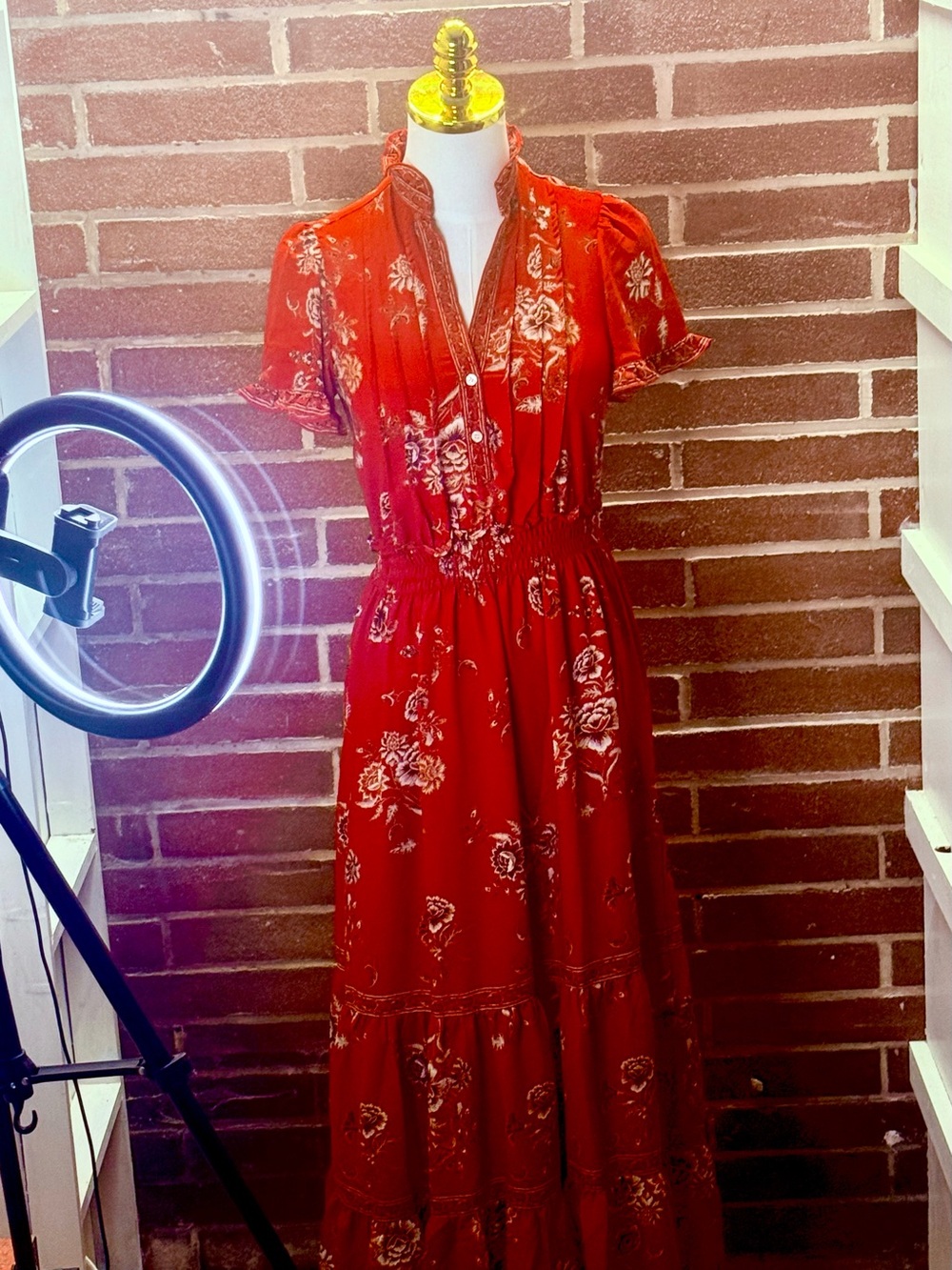 Max Studio Red and White V-Neck Maxi Dress